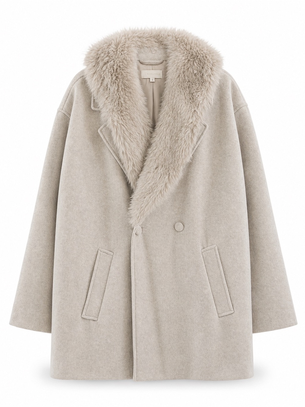 Zara Faux Fur Collar Pea Coat - Beige